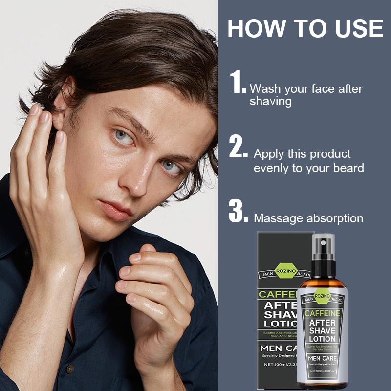 Rozino Caffeine After Shave Lotion - Post-Shaving Moisturizer for Men's Skin Care 100ml Soothe & Moisturize Skin After Shaving Essential Grooming Product