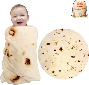 Burritos Tortilla Throw Blanket 2.0 Double Sided 47 inches for Adult and Kids, Giant Funny Realistic Food Blanket, 285 GSM Novelty Soft Flannel Taco Blanket Double Sided