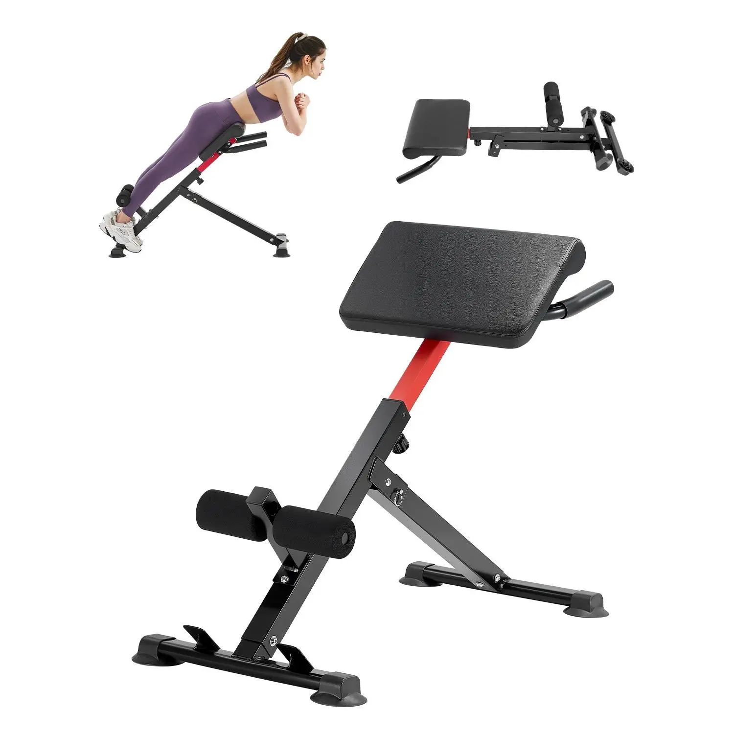 【Summerfinds】VEVOR Carbon Steel Roman Chair Hyperextension Bench, 250 lbs Capacity Adjustable Foldable Compact Home Gym Equipment, 21 lbs/9.4 kg ±3% Weights, Non-Slip Grip, Comfortable Large Back Pad for Hamstrings, Strength Training, Chest