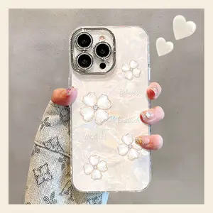 Four-Leaf Clover Aesthetic Phone Case – Positive Energy Shockproof Cover for iPhone 11/12/13/14/15/16 Pro Max, 14/15/16 Plus, Cute Lucky Gift Idea