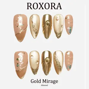 Roxora Gold Mirage –SUMMER Handmade Press-On Nails 10PCS | Acrylic, Reusable, Salon-Quality, Long-Lasting, Glossy Design