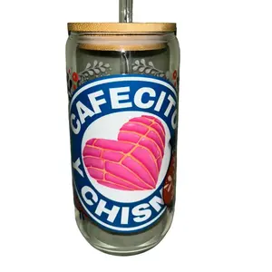 Cafecito y chisme Glass Can - Perfect for Drinking - Drinkware