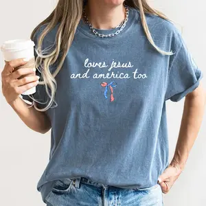 MAPTEES Love Jesus And America Too Comfort Colors Shirt, 4th of July Graphic Tee, Independence Day T-shirt, Christian Gifts for Women