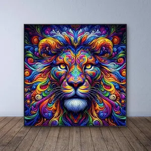 Lion Pattern DIY Diamond Arts Colorful Painting Kit without Frame, DIY 5D Diamond Arts Colorful Painting Kit, Wall Art Decor for Home Living Room Bedroom, Animals, Diamond Painting Kits