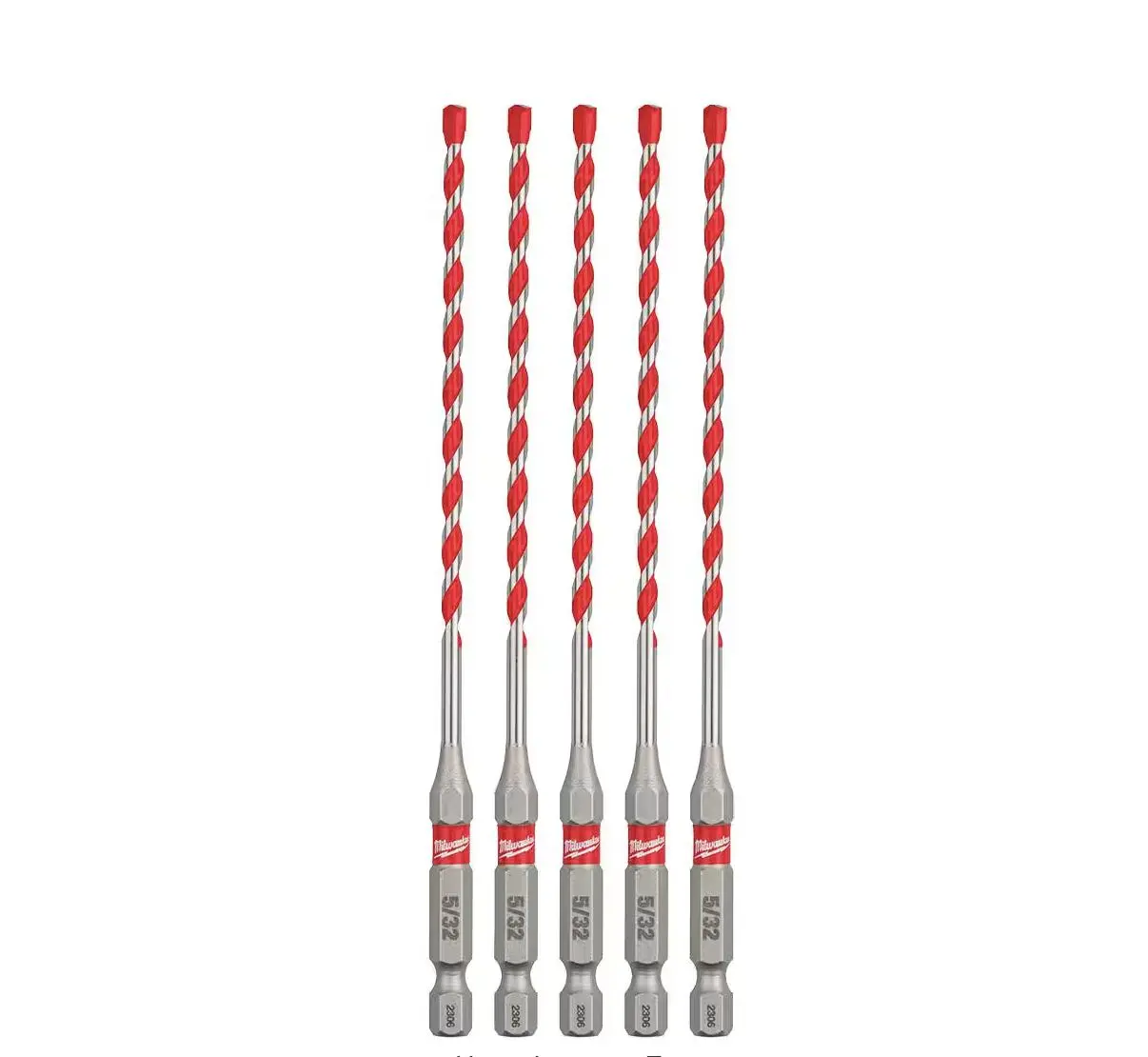 Milwaukee 5/32" x 6" (6 inches) SHOCKWAVE Carbide Block Hammer Drill Bits - 5-Pack (Model 48-20-9155), 4x Faster Speeds Power Tool Accessories, Tool Accessories, For Use In Concrete, Brick, And Block