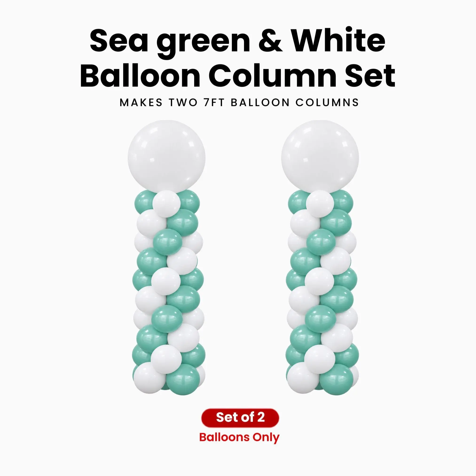Sea Green & White Balloon Column Set of 2 | Makes 2 x 7 ft Columns | Balloons Only