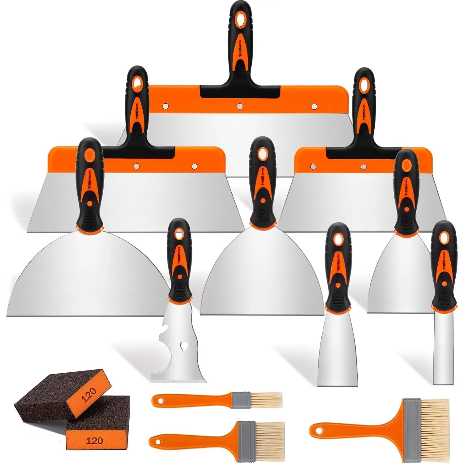Putty  Set - 14 count Stainless Steel  Scraper Tools, Drywall  Set for Removing Wallpaper, Repairing Drywall, Applying Putty, Taping, Scraping Plaster, Cement, Adhesive