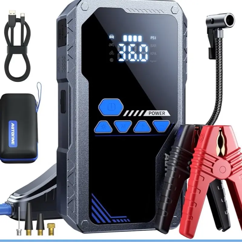 AUTOONE 8000A Jump Starter with Air Compressor (All Gas/12L Diesel), 150PSI Car Jumper Starter Portable, Jump Box Tire Inflator with LED Flashlight, LCD Display, Storage Case