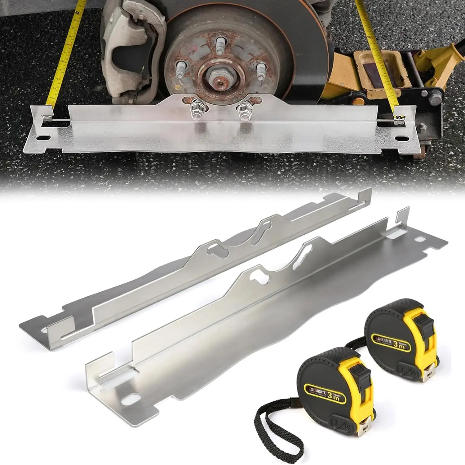 Heavy Duty Toe Alignment Tool Plates Upgrade Stainless Steel Wheel Alignment Tool Plate with Tape Measures Connection Sheet, Hanging Holes for Easy Wall-Mounted Storage, Car, Truck, SUV Silver