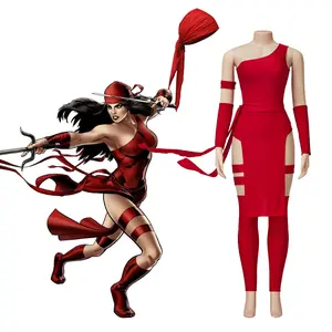 Women Elektra Natchios Cosplay Costume Red Dress Set With Bandana Superhero Elektra Cosplay Fashion Sexy Outfits For Halloween
