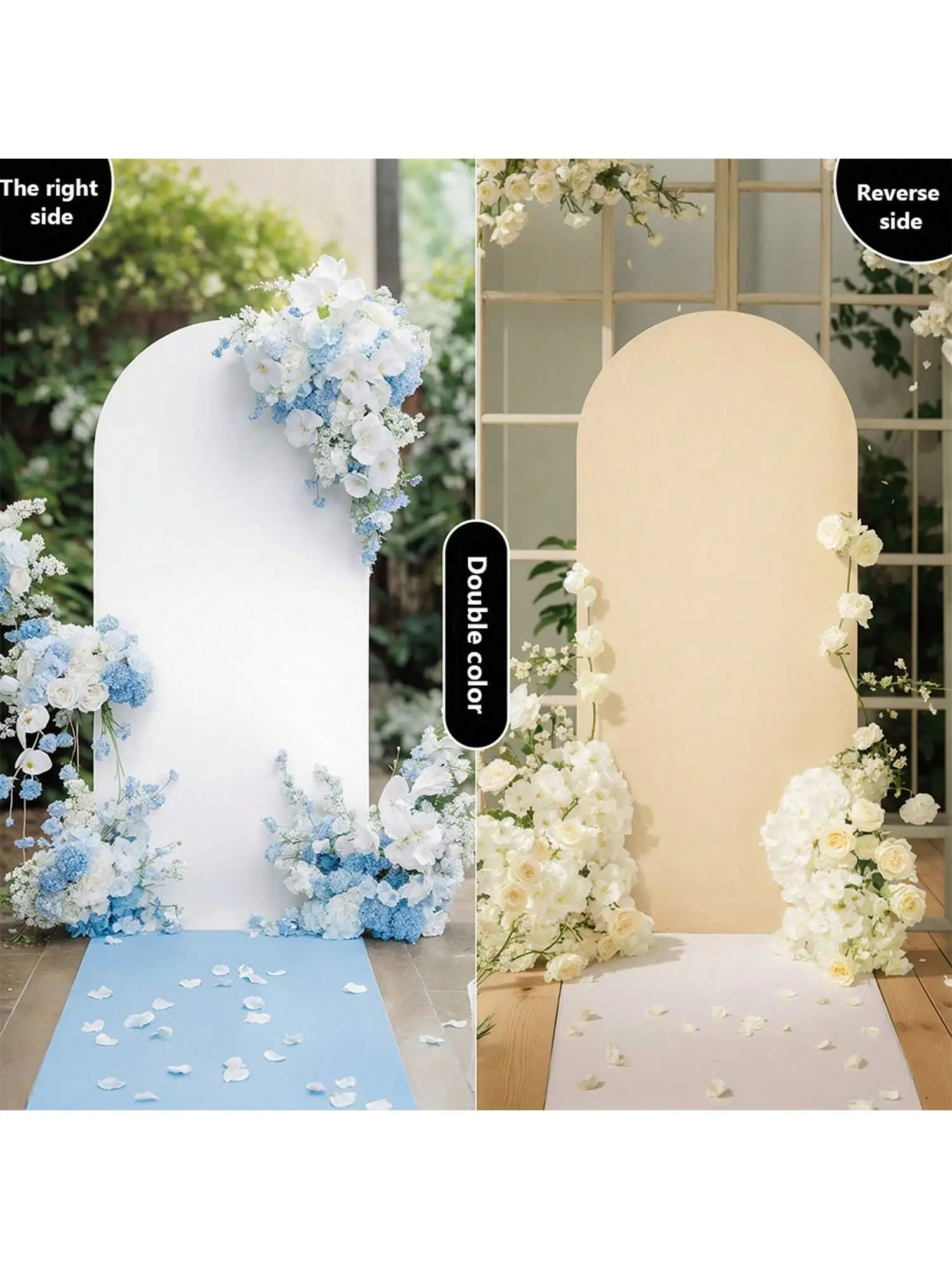 Gaomon Dual-Sided White & Champagne Round Top Wedding Arched Backdrop Cover Set, Multi-Size (3.3x6.6ft/1.0x2.0m, 4x7.2ft) Elastic Zipper-Stabilized Foldable Wrinkle-Free Cloth, Party Decor Banners for Weddings, Birthday Events