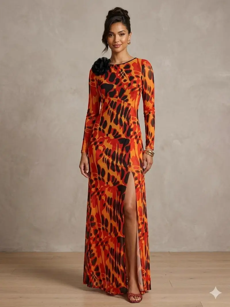 knee length dresses for ladies Amelie Mesh Maxi Dress Coffee / M