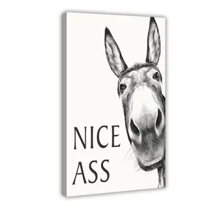Bathroom Art Wall  Farmhouse Home  Vintage Funny Signs Donkey -Decorative paintings are wall decorations used in living rooms, bedrooms, and hallways.
