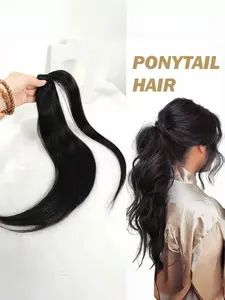 Clip-in straight ponytail hair extensions for women, wrap-around design. Elegant look, firm wearing, lasting full volume and length.
