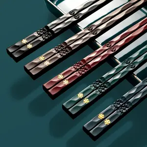 5 Pairs Fiberglass Multicolor Dark Color Chopsticks Carved  Glitter Patch Chopsticks Reusable Non-Slip Lightweight Chinese  Korean Chopsticks Dishwasher Safe, 9.6 Inch long