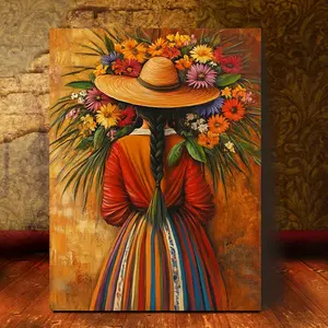 Mexican Canvas Wall Painting Bohemian Farmhouse Style Vibrant Floral Female Portrait Print for Living Room Bedroom Home Office Decor High-Quality Canvas Fabric Realistic Visual Effect Ornaments