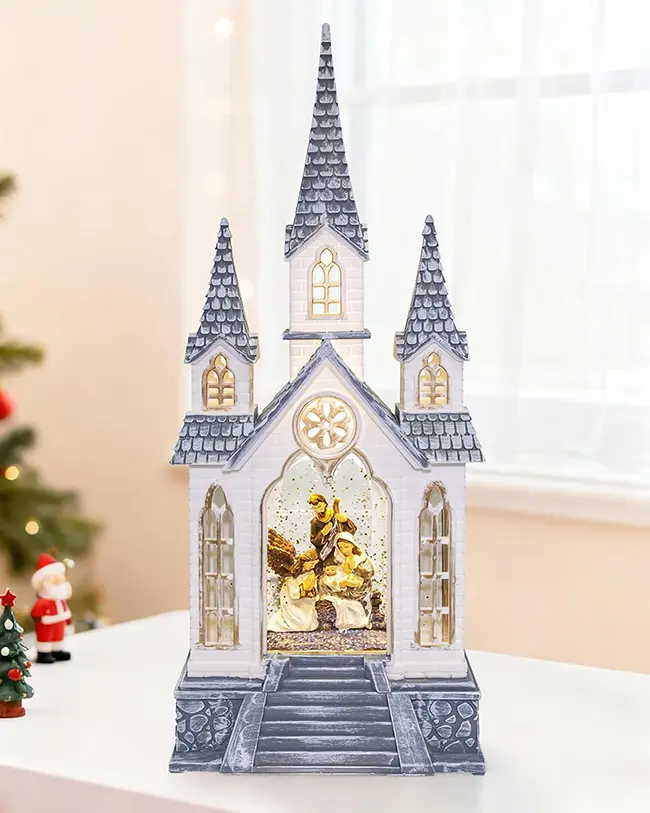 Large Christmas Church Nativity Snow Globe Light up Snowglobe with Music 9.84" White Christmas Snow Globes for Kids Adults 6H Timer Dual Power Angle Snowglobes Christmas Decorations Indoor