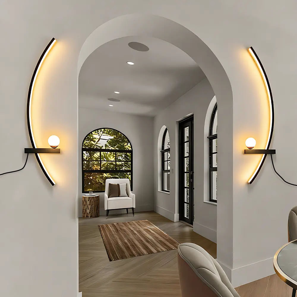 2pcs Bedside Curved Wall Lamp, Modern Linear Wall Sconce, Interior LED Wall Lights, Dimmable, Black Metal Wall-mounted Easy to Clean, for Bedside, Living Room Background Decoration
