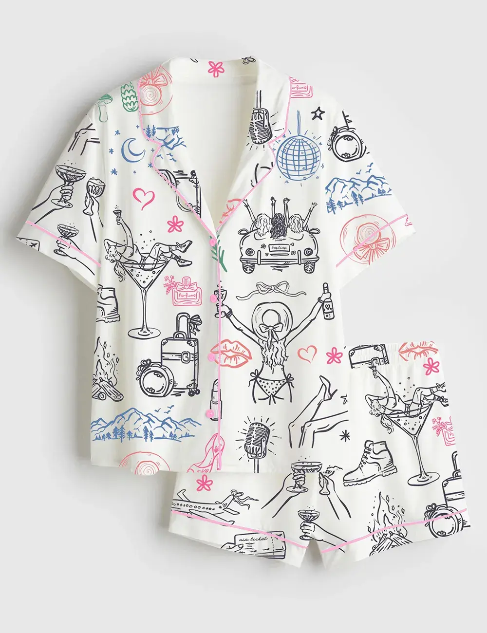 Girl's Trip Bachelorette Party Travel Short and Long Sleeve Pajama Set, Sleepwear for Women
