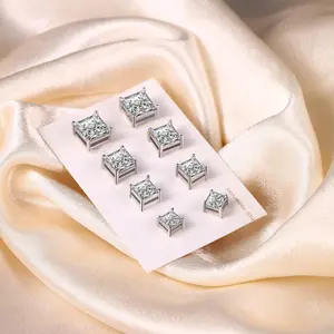 Stainless Steel Magnetic Stud Earrings for Men & Women - Non-Piercing CZ 5-8MM, New Year Fashion 2 Pairs Earrings