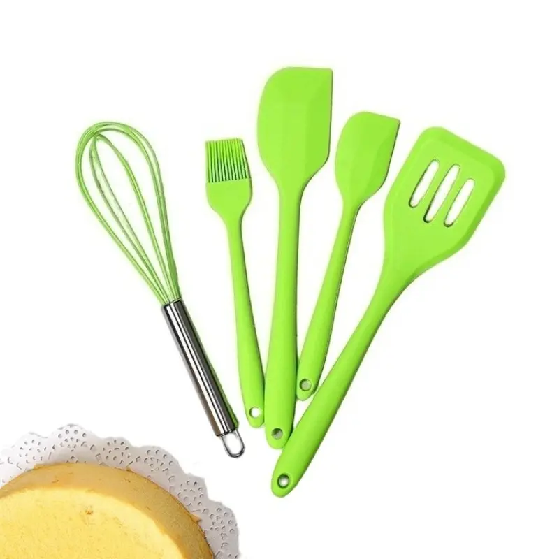 Silicone kitchen tools set of 5, non-stick, durable, high-temperature resistant and easy to clean, including whisk, oil brush, spatula, and spatula, very suitable for daily baking at home.