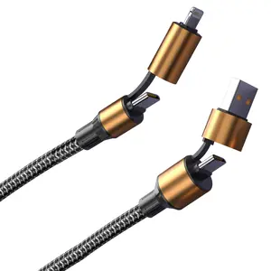 4-in-1 Convertible Fast Charging Cable 4 FT/1.2M Nylon Braided 480Mbps Data Transfer for MacBook iPad iPhone Samsung Google Pixel