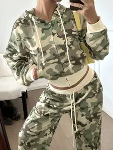 Y2K Camo Zipper Long Sleeve Hoodie Jacket, Fashion Harajuku Casual Style Slim-Fit Hooded Sweatshirt Coat, Hip-Hop Streetwear for Fall & Winter, Camouflage