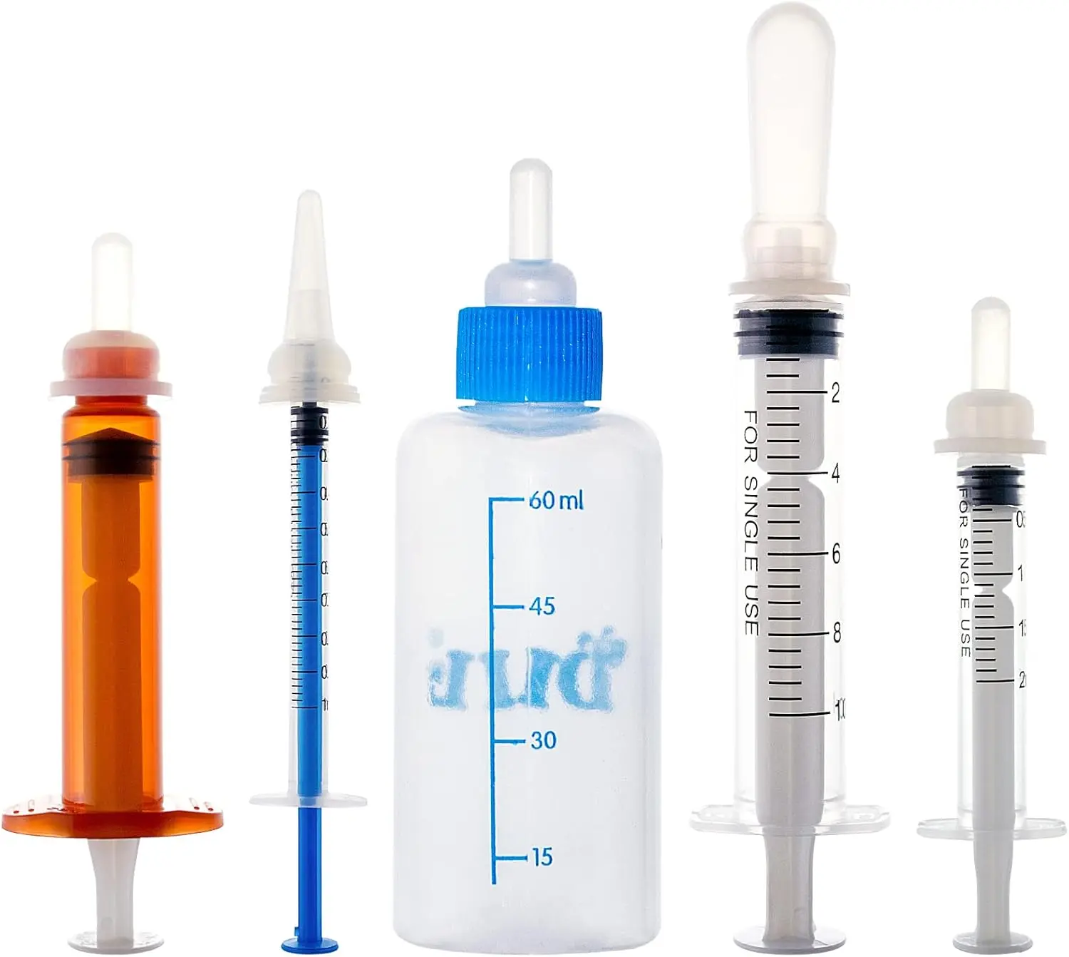 Puppy & Kitten Nursing Bottle Feeding Kit – 60ml Pet Milk Feeding Set with 5 Soft Silicone Nipples, Feeding Syringe & Cleaning Brush for Newborn Puppies, Kittens, Rabbits & Small Animals