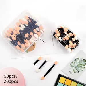 Portable Disposable Eyeshadow Applicators, 50/200 Counts, Double-Sided Latex Sponge Tips, Flawless Eye Blending, Ideal for On-The-Go Touch-Ups