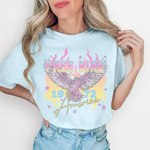 Free Bird 1972 Comfort Colors Women's T-Shirt, Retro Eagle Graphic Top Patriotic Rock Style Tee Womenswear