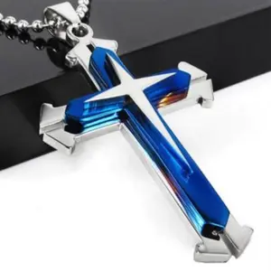 Cross Stainless Steel Byzantine 3 Layer Necklace