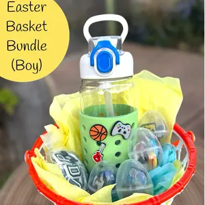 Easter Basket Charm’D Cupz Bundle (Boy)- 24oz leakproof, BPA free, shoe charm water bottle