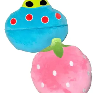 Squishy Soft Pillow 2-Pc Set- Big soft Plush Pillows-Strawberry Pillow, Spaceship Alien Pillow, decor