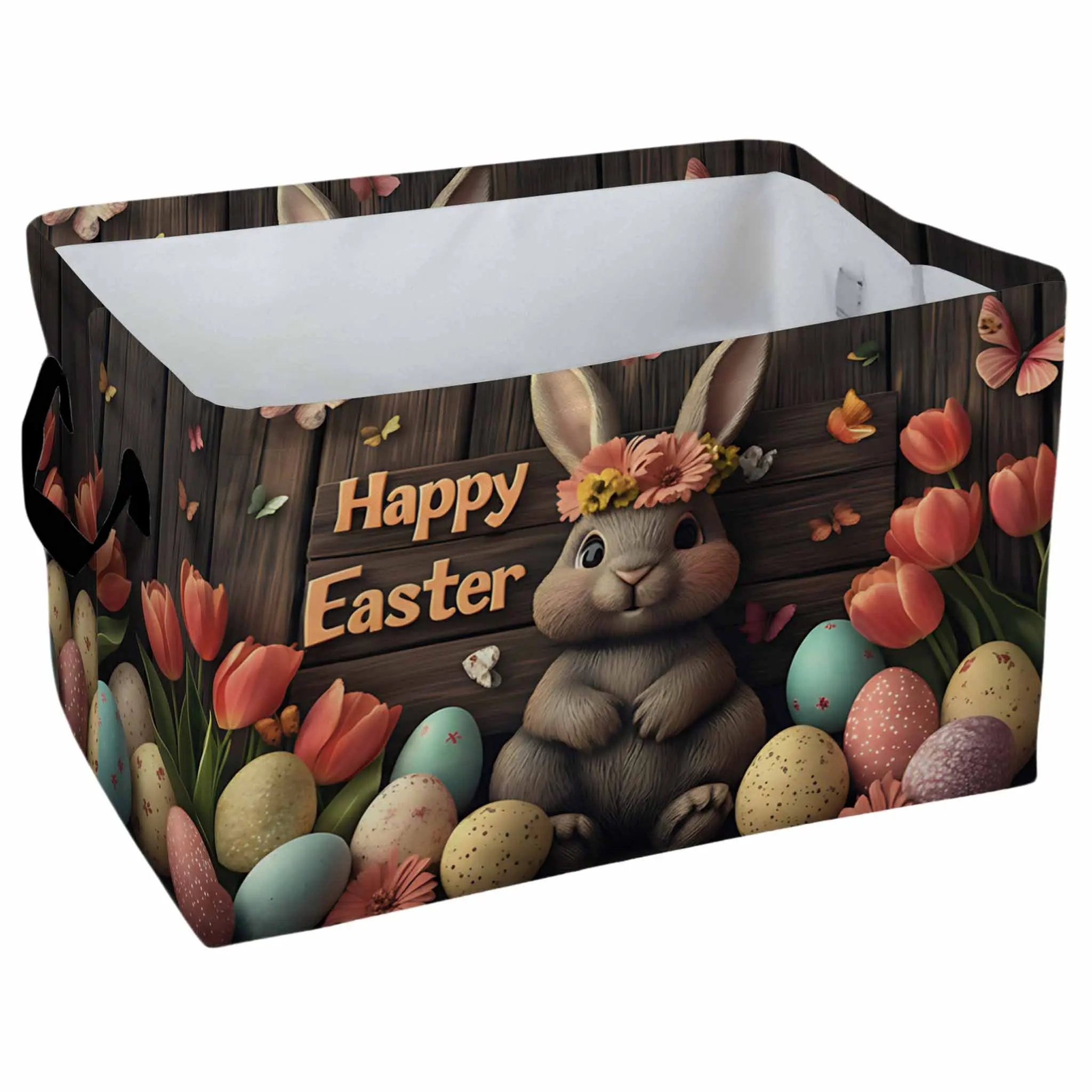 Happy Easter Rabbit Floral Eggs Storage Baskets Storage Boxes Home Decor Storage Clothes Organization And Storage Holiday Gifts， Laundry Hamper， Car Storage Basket Camping Picnic， Shelf Baskets， Organizer For Toys， Books， Laundry Baskets