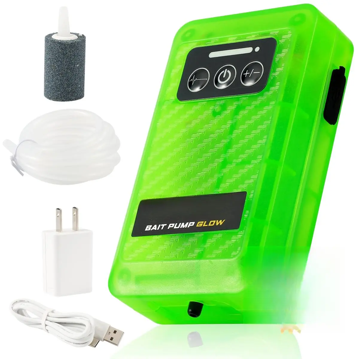 Pump Rechargeable Aerator - Portable Glow in The Dark Bubbler  4 Speed Portable Live Bait Aerator with XL Air Stone  Water-Resistant, Keeps Your Bait Alive Longer