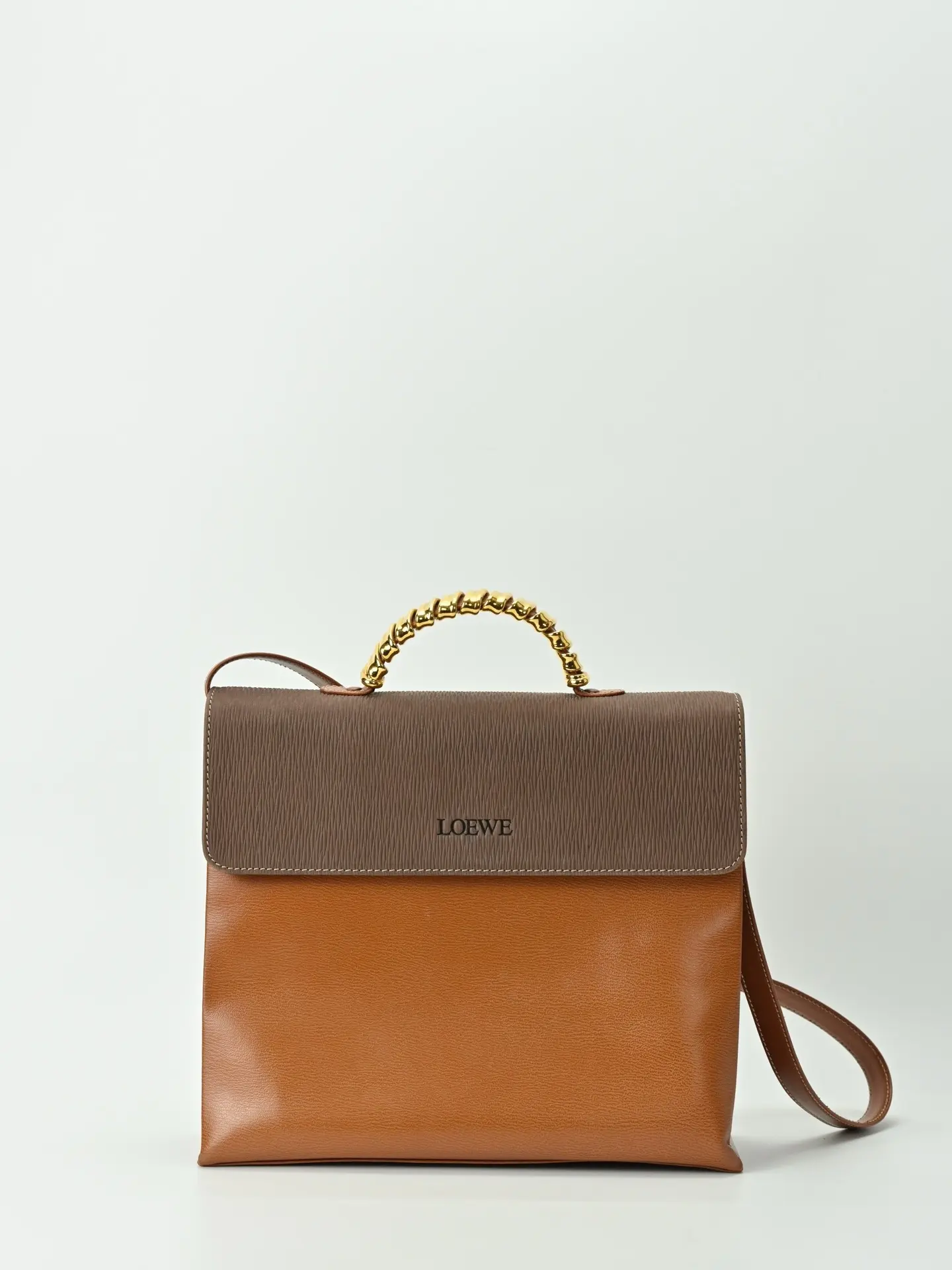 Pre-owned Loewe Velazquez Hand Bag Suede Leather Brown Gold 22965243