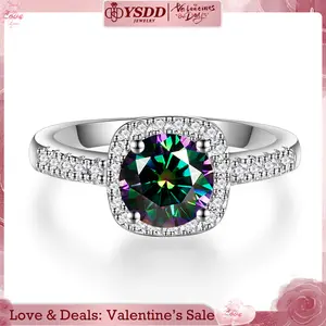 【#74 Peacock Blue】Square Halo 0.5-2ct Peacock Blue Color VVS1 Clarity Coloured Synthetic Moissanite Engagement Rings in 925 Sterling Silver Ideal Gift for Women