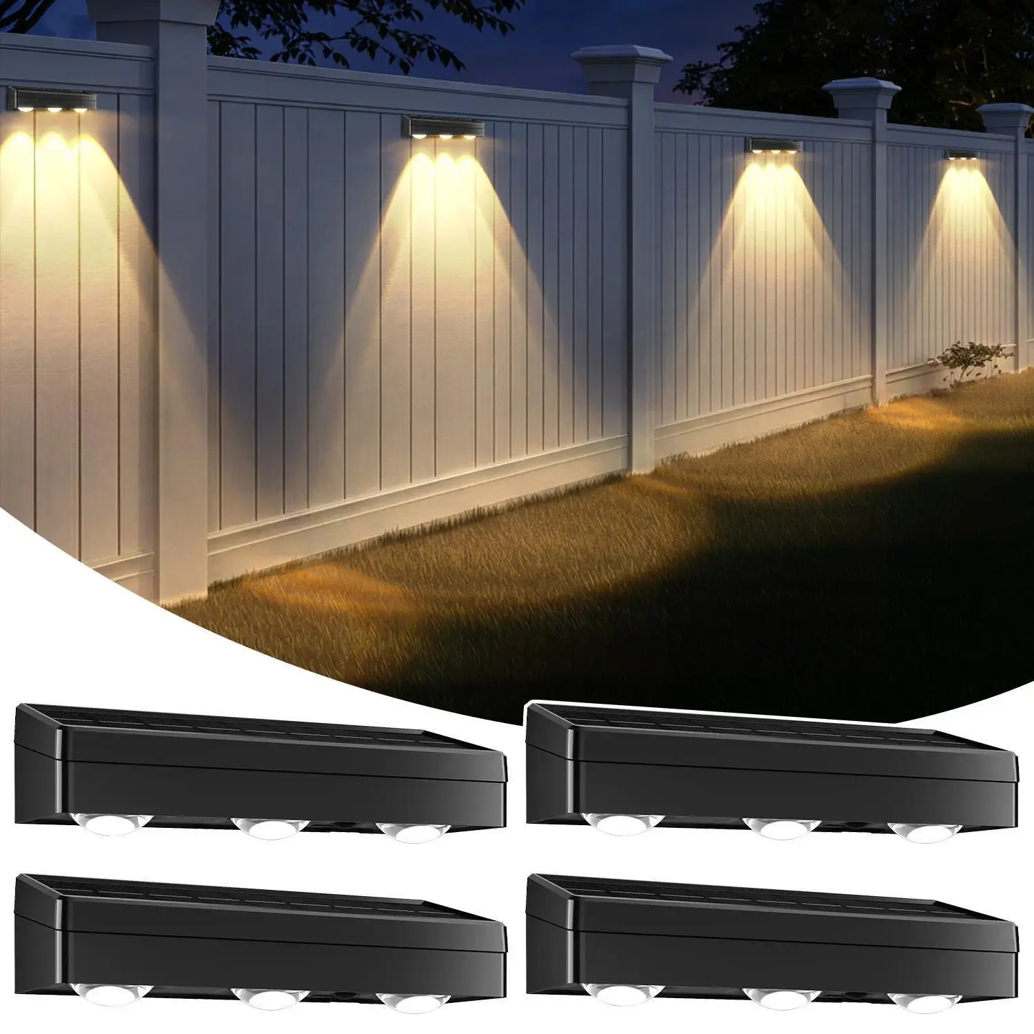 MATULSA 4 Packs Solar Fence Lights, Waterproof Solar Wall Lights with 3 Modes for Deck, Step, Stairs, Balcony, Yard, Patio, Fencing Light, Outdoor Lighting