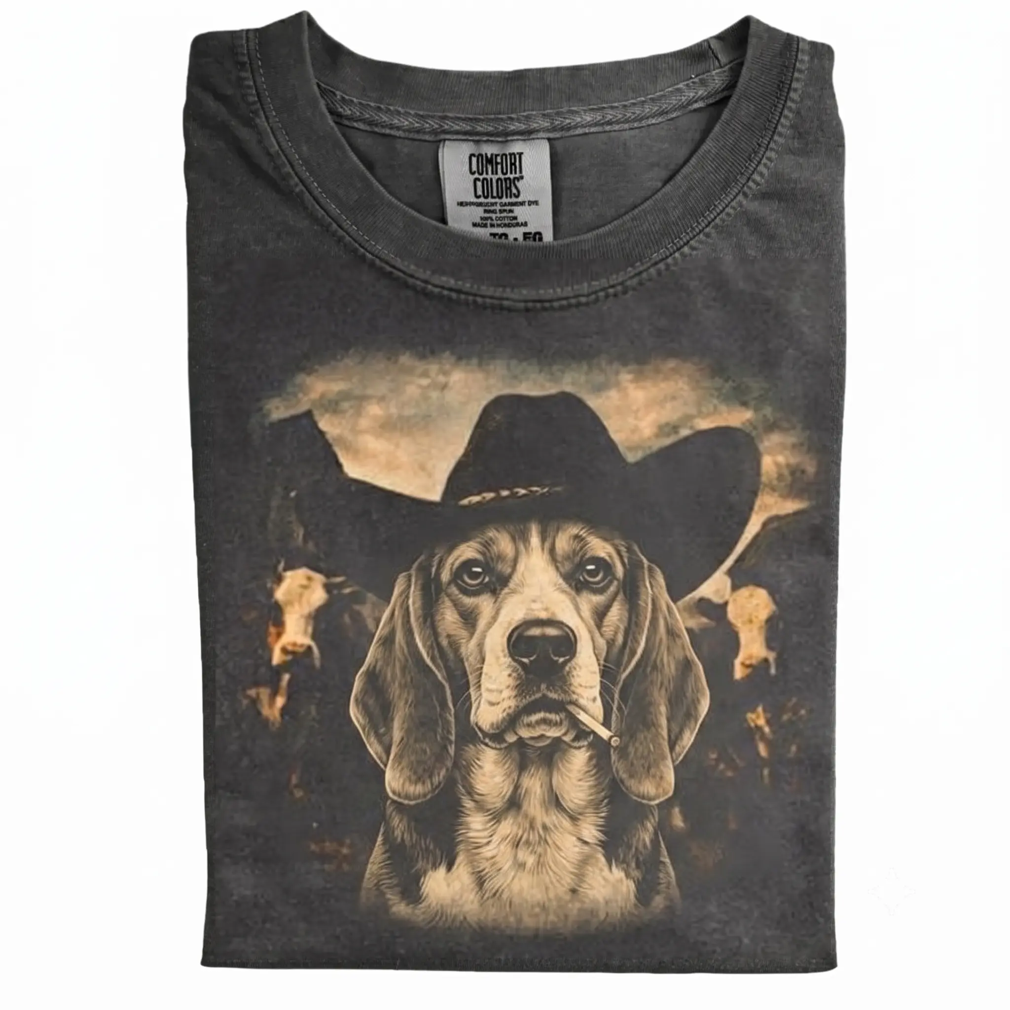 Smoking Beagle Western Comfort Colors T-Shirt, Vintage 90s Cowboy Dog Graphic Tee, Funny Edgy Unisex Shirt, Gift for Dog Lovers