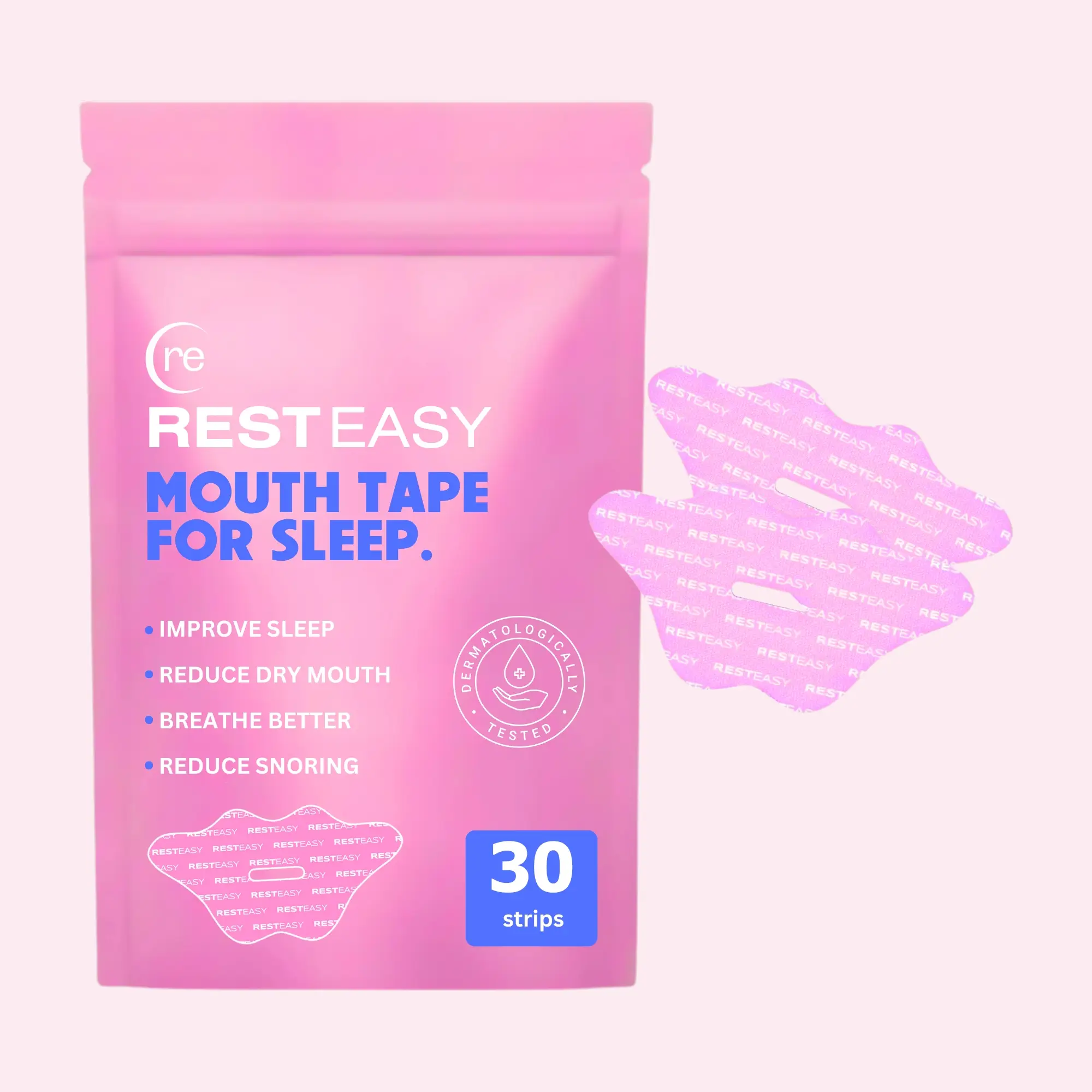 Mouth Tape (Pink Edition) For Sleep Soft Grade Fabric, Strong Hypoallergenic Adhesive, breathable sports accessories, One Month Supply, Sleep Strip