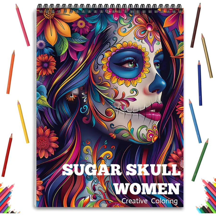Women's Sugar Skull Coloring Book for Adults - Single-Sided Pages, Relaxation, Mindfulness, Arts & Crafts Gift (Office Stationery Art Supply)