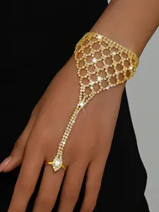 Elegant Grid Rhinestone Interlocking Bracelet, Simple Style Women's Party Vacation Design, Fashionable and Unique Hand Jewelry, Rhinestone Decor Bangles, Hand Chain Style, Zinc Alloy Material