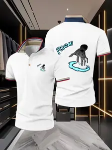 Anime Ability Pattern Colorblock Polo Shirt, Comic Lover Casual Golf T-Shirt, Slim-Fitting Print Clothing, No Ca Prop 65 Warning