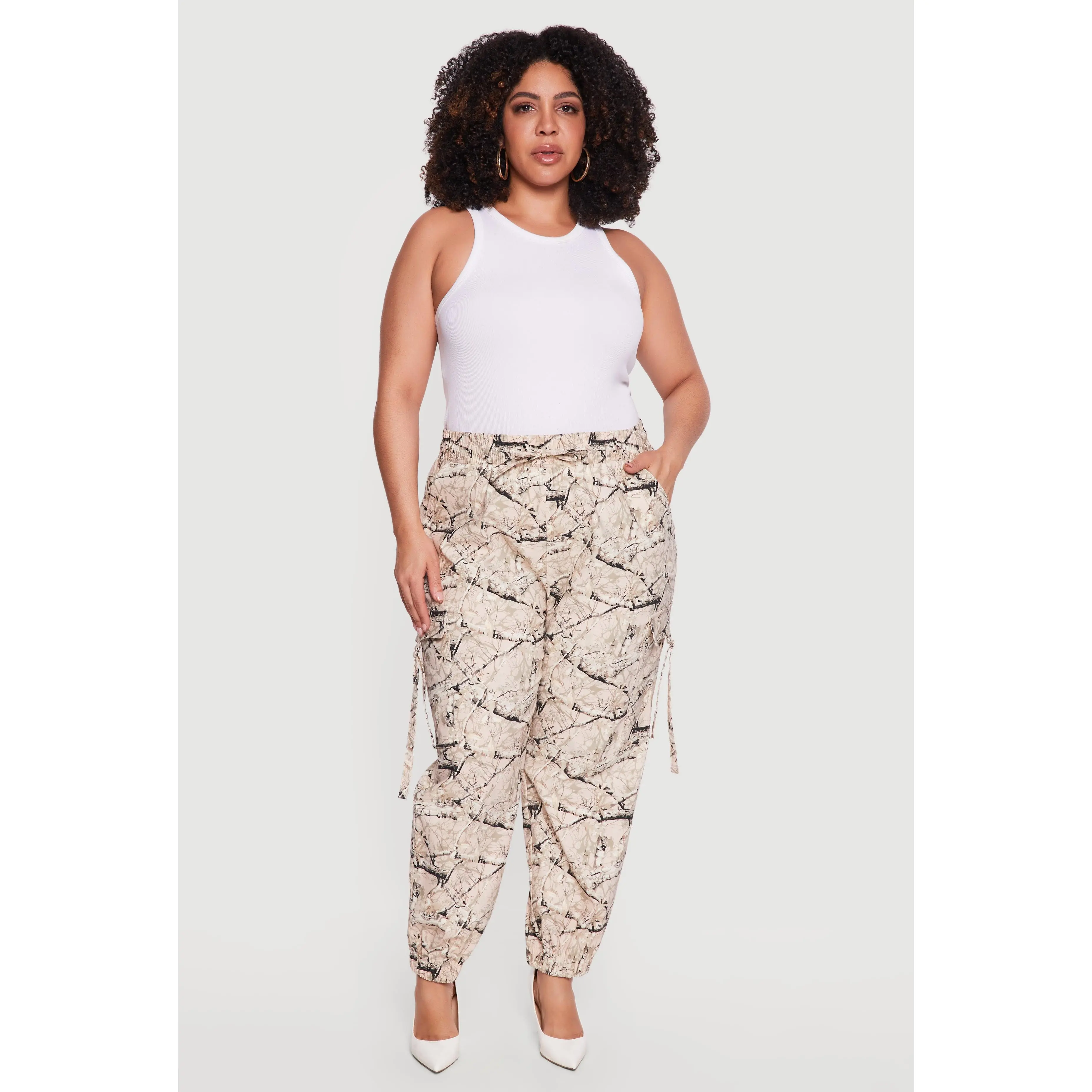 Plus Size Hunter Camo Drawstring Waist Cargo Joggers