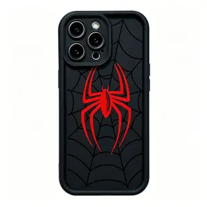 Black Red Spider Web Phone Case, Edgy Grunge Aesthetic Shockproof Cover for iPhone 17/16/15/14/13 Pro Max Plus, Y2K  Case protective anti-drop