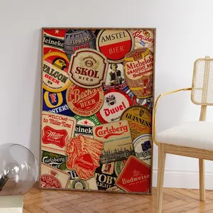 Beer Art, Types of Vintage Beer Brands Poster, Bar Decor, Pub Wall Art, Retro Brewery Art Print, Beer Wall Art, Room Decor, Unframed