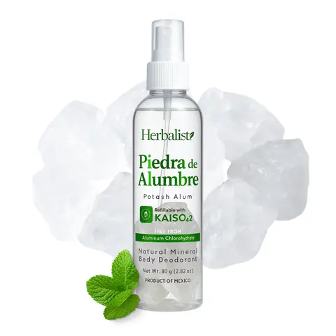 Herbalista Natural Crystal Potash Alum Stone Powder Deodorant Spray - Refillable 80g(2.82oz) Mist, Sensitive Skin Unscented Aluminum-Free, Nontoxic Beauty Low Tox Lifestyle Fragrance-Free Unisex Body Care, Daily Odor Control
