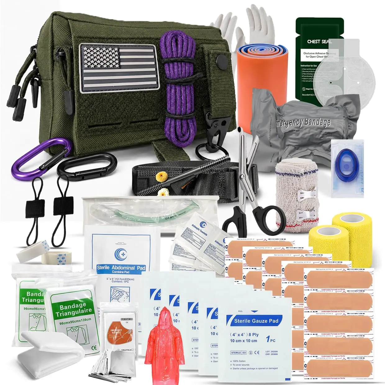AQzxdc Tactical First Aid Kit, Trauma IFAK Medical Pouch with Tourniquet, Splint, Chest Seal & Israeli Bandage, Emergency Survival Gear for Camping, Hiking, Car and Outdoor Adventure