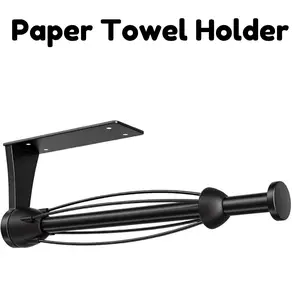 Paper Towel Holder Under Cabinet, Single Hand Operable Wall Mount with Damping Effect, Self-Adhesive or Drilled for Kitchen Bathroom, Black