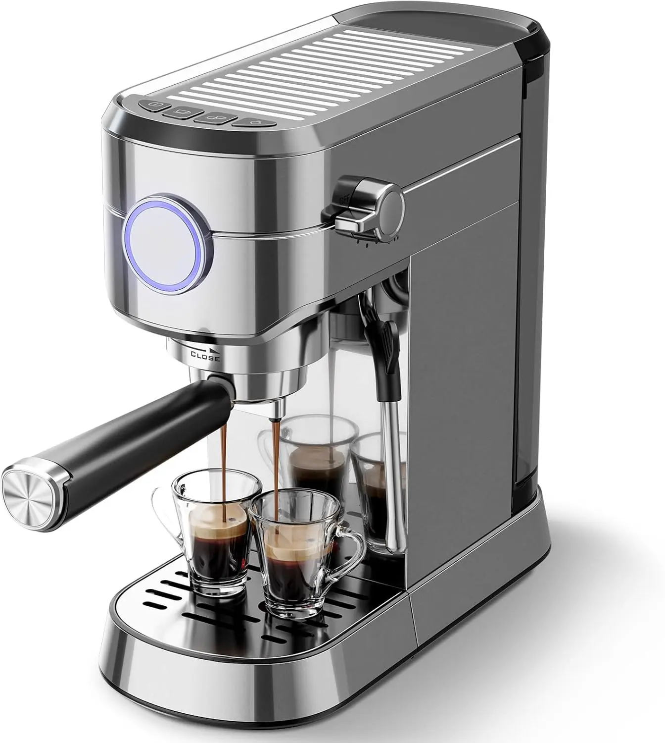 Espresso Machine with Milk Frother, 20 Bar Expresso Coffee Machine, 1350W Stainless Steel Cappuccino & Latte Machine with One -Touch Operation, 1.2L Removable Water Tank, for Home & Office Use